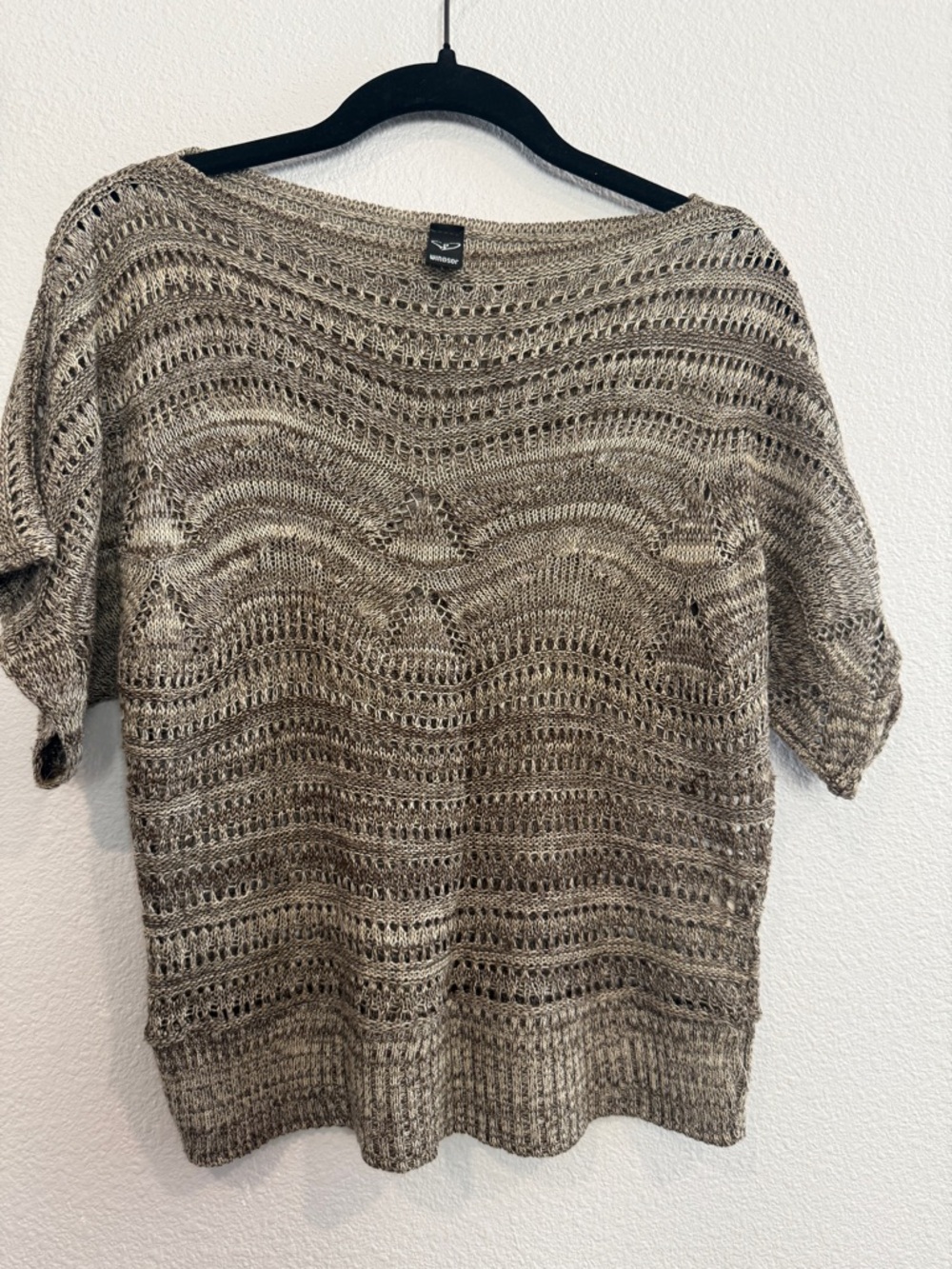 Windsor Open-Stitch Crochet Short-Sleeve Sweater - Taupe Brown